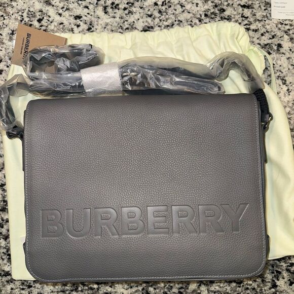 Burberry Bruno Messenger Leather Gray Crossbody Work Bag - Picture 1 of 11